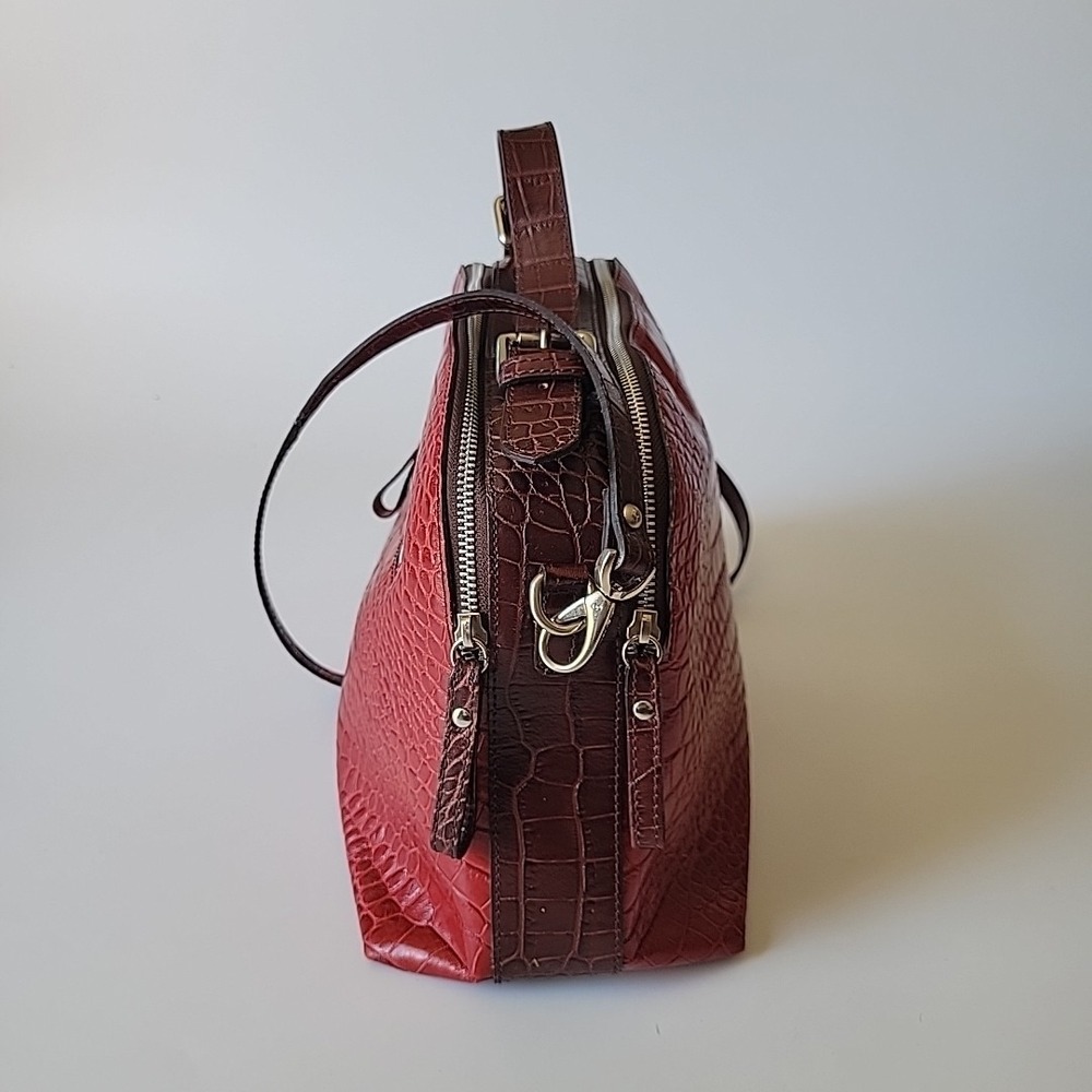 Niquea.D Satchel Shoulder Bag Embossed Italian‎ Leather Top Handle Statement - Picture 2 of 16